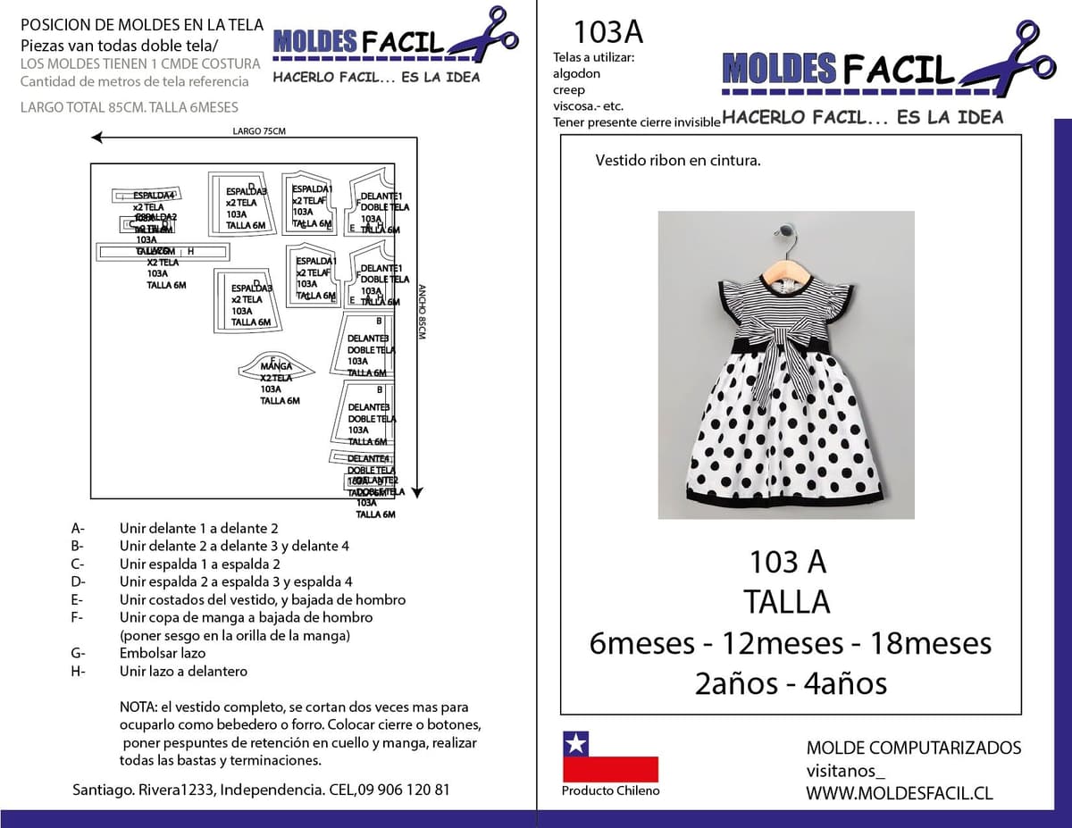 Patrón de costura Vestido ribon en cintura — Moldes Fácil