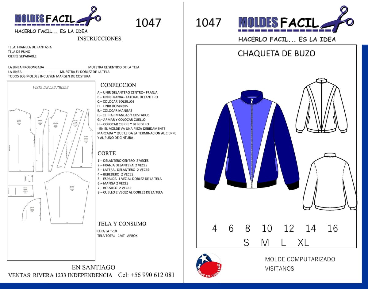 Patrón de costura Chaqueta de buzo — Moldes Fácil