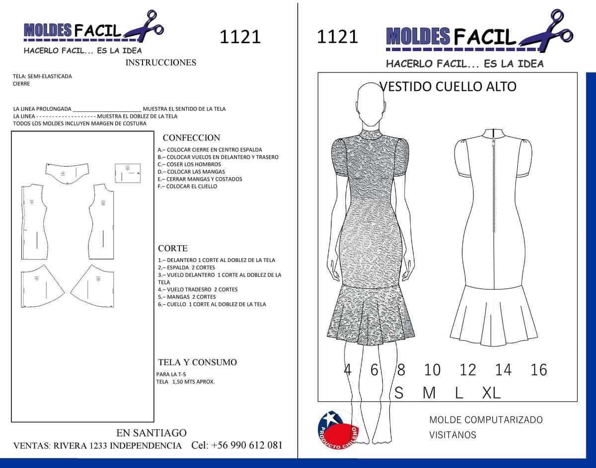 Patrón de costura Vestido Cuello Alto — Moldes Fácil