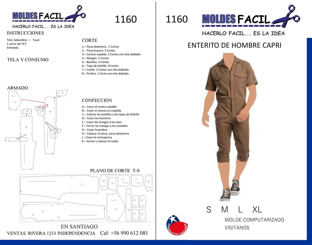 Patrón de costura Enterito de hombre cap — Moldes Fácil