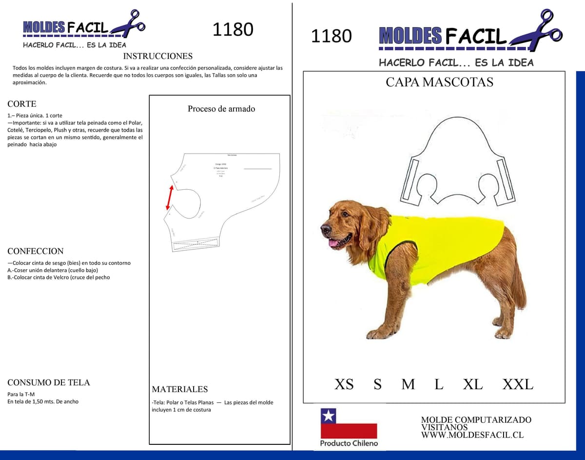 Patrón de costura Capa mascota — Moldes Fácil