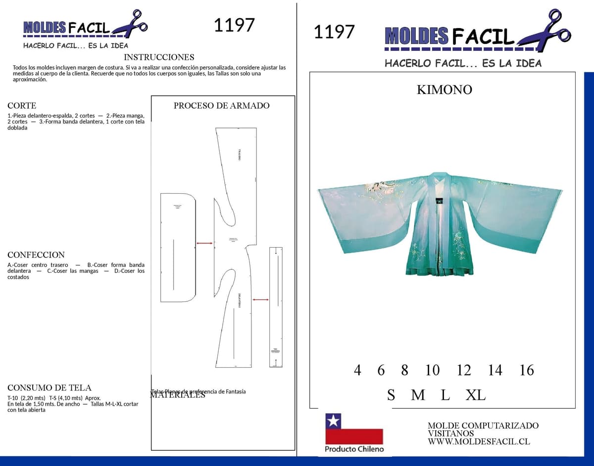 Patrón de costura Kimono — Moldes Fácil