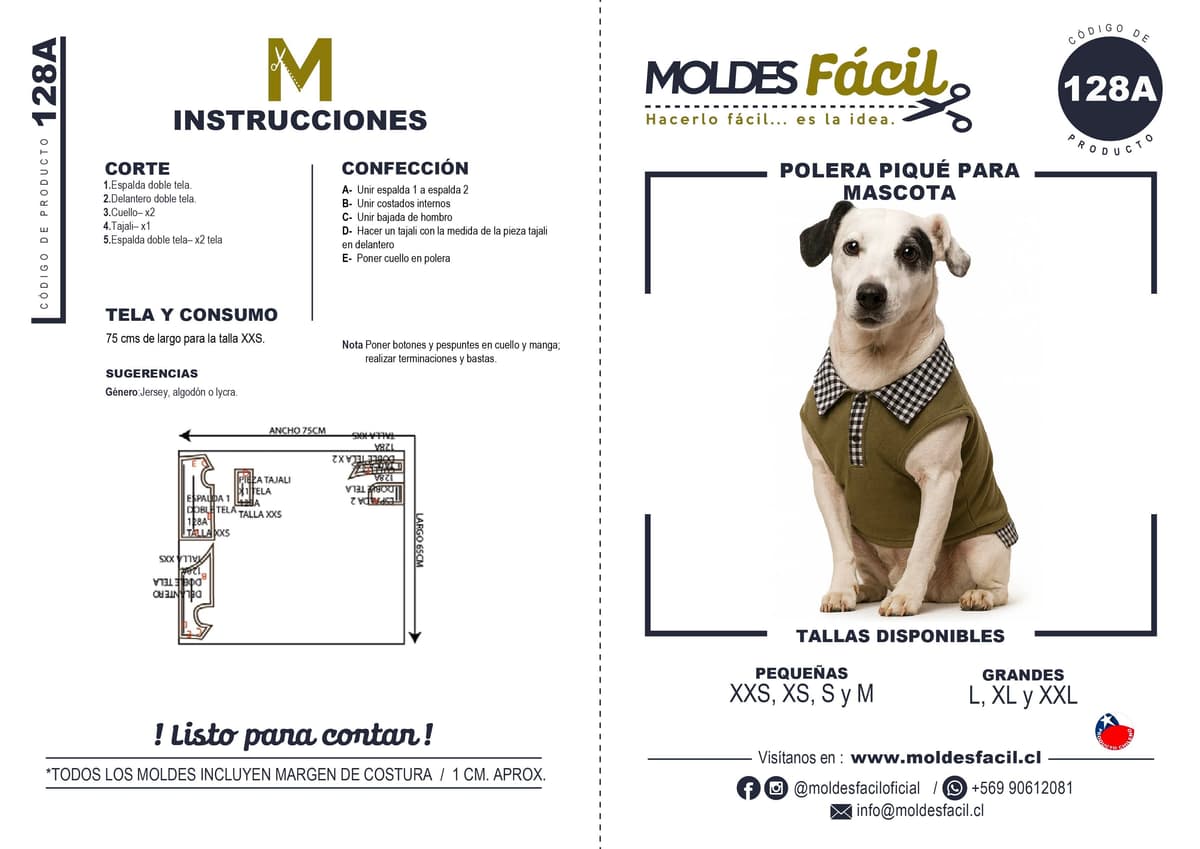 Patrón de costura Polera piqué mascota — Moldes Fácil