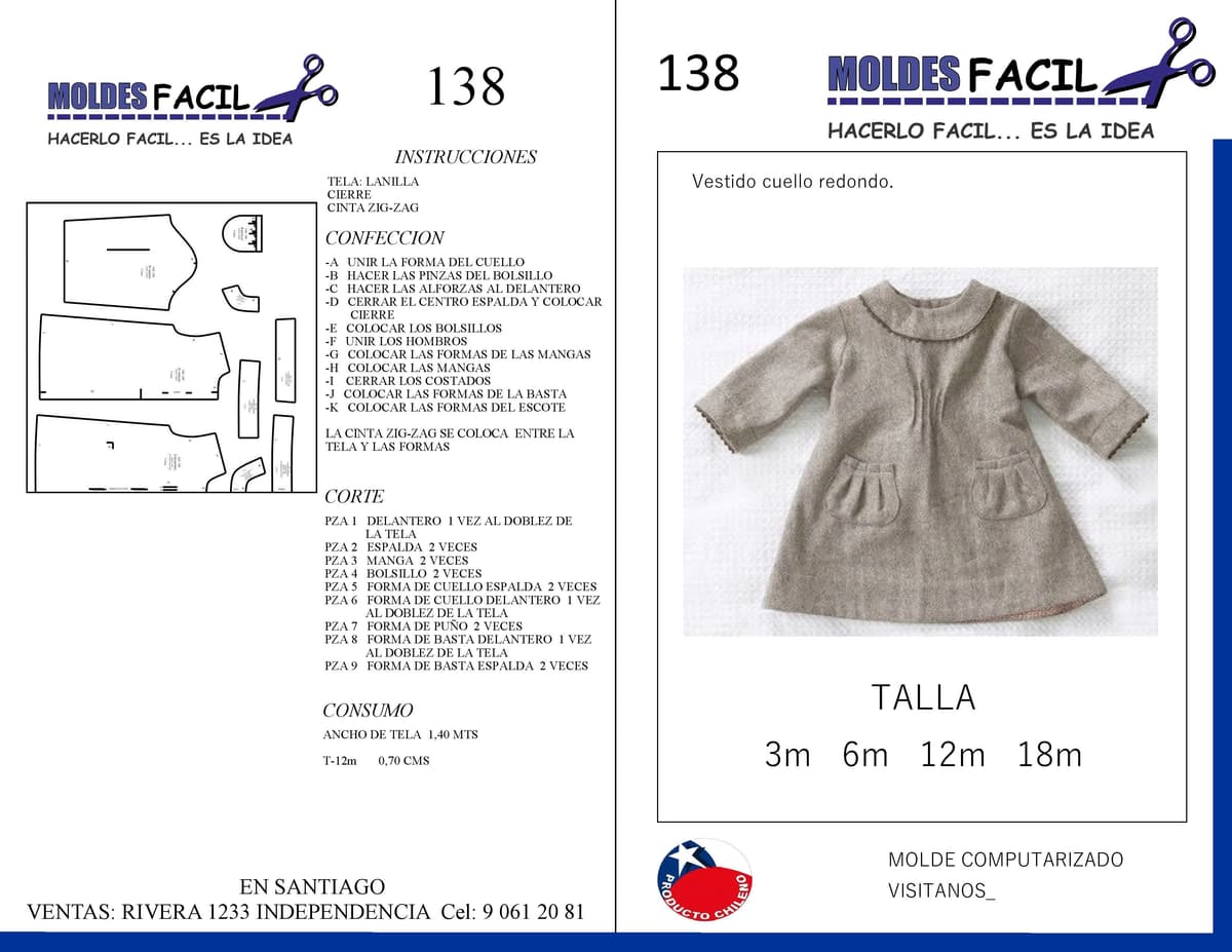 Patrón de costura Vestido cuello redondo — Moldes Fácil