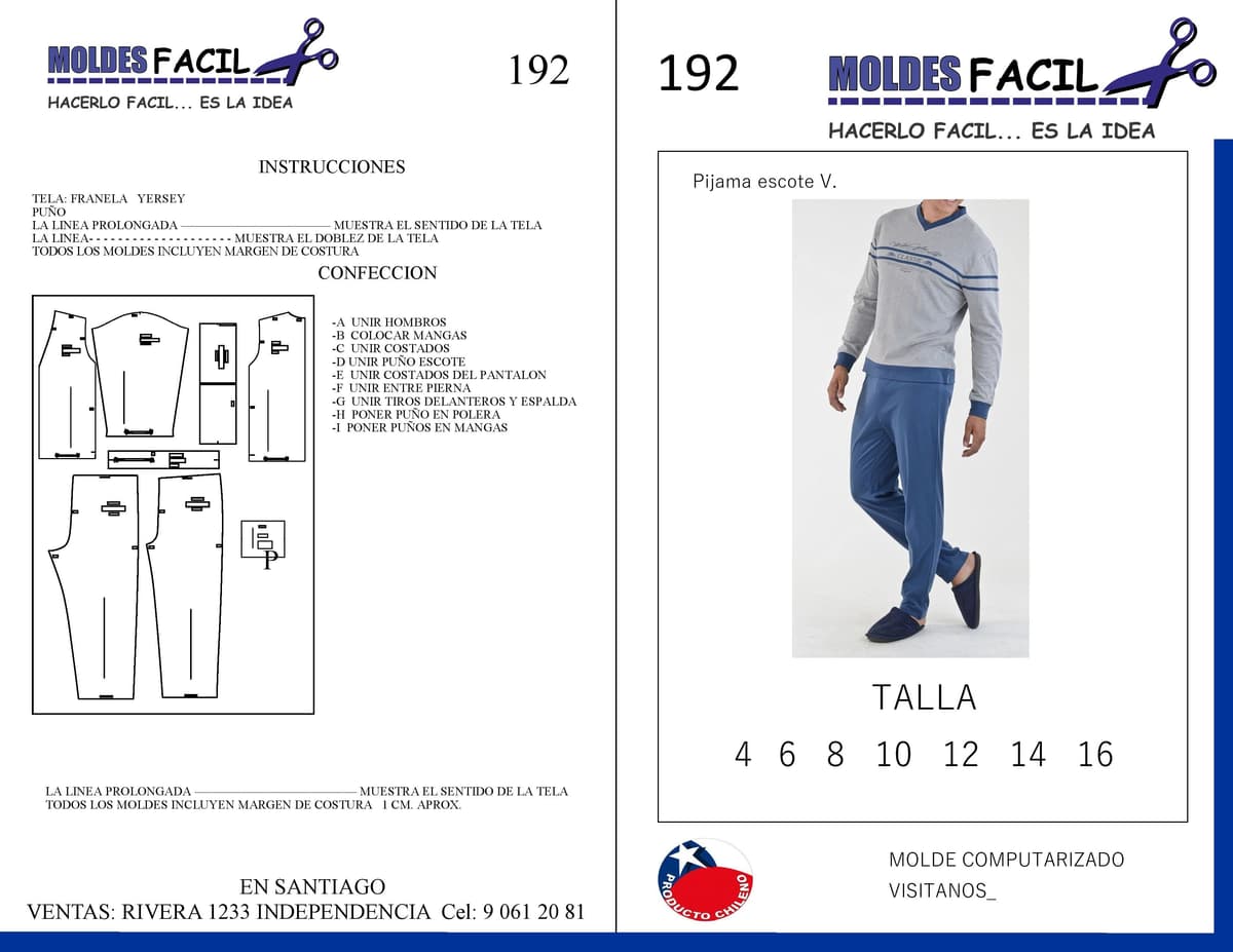 Patrón de costura Pijama escote V — Moldes Fácil