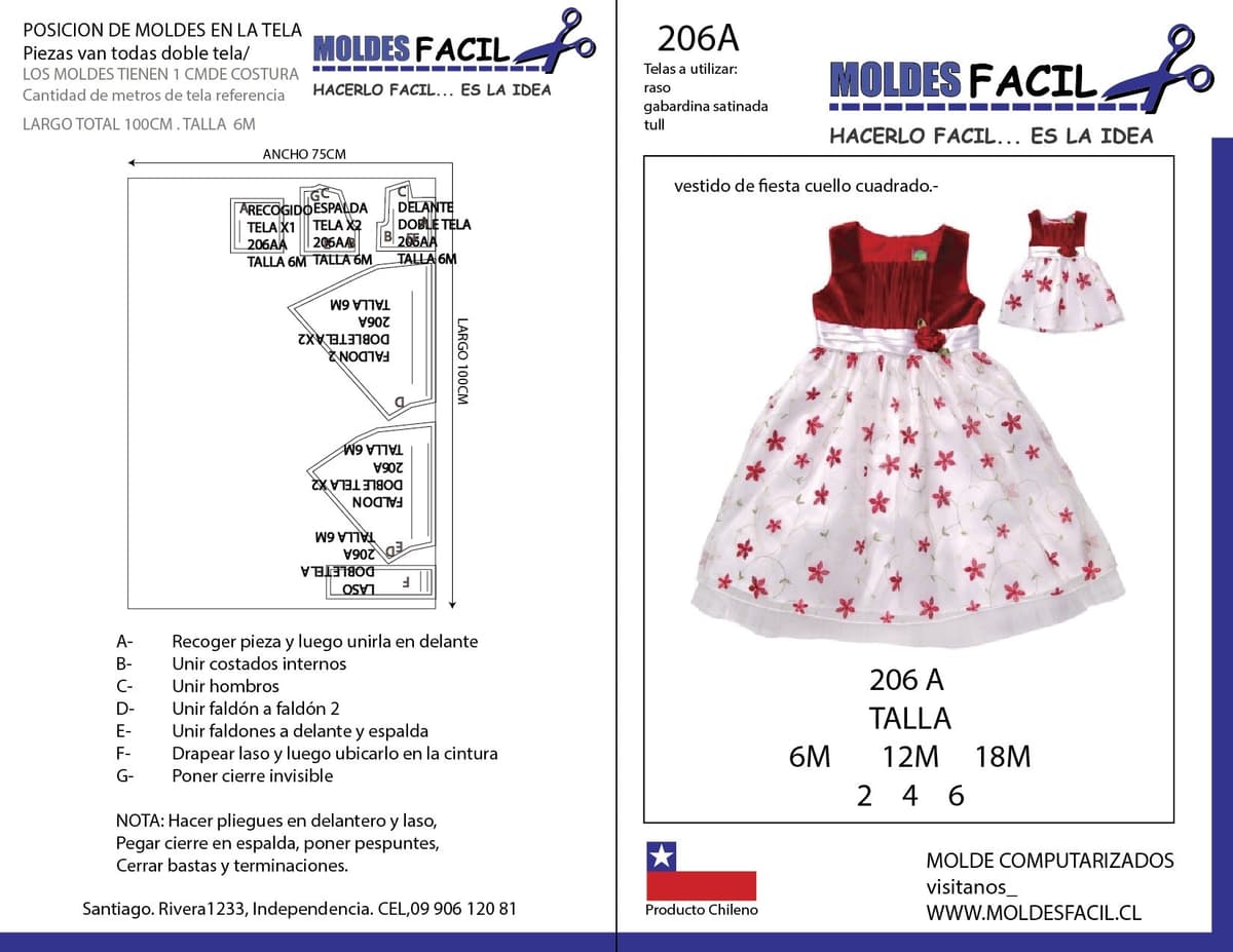 Patrón de costura Vestido de fiesta cuello cuadrado — Moldes Fácil