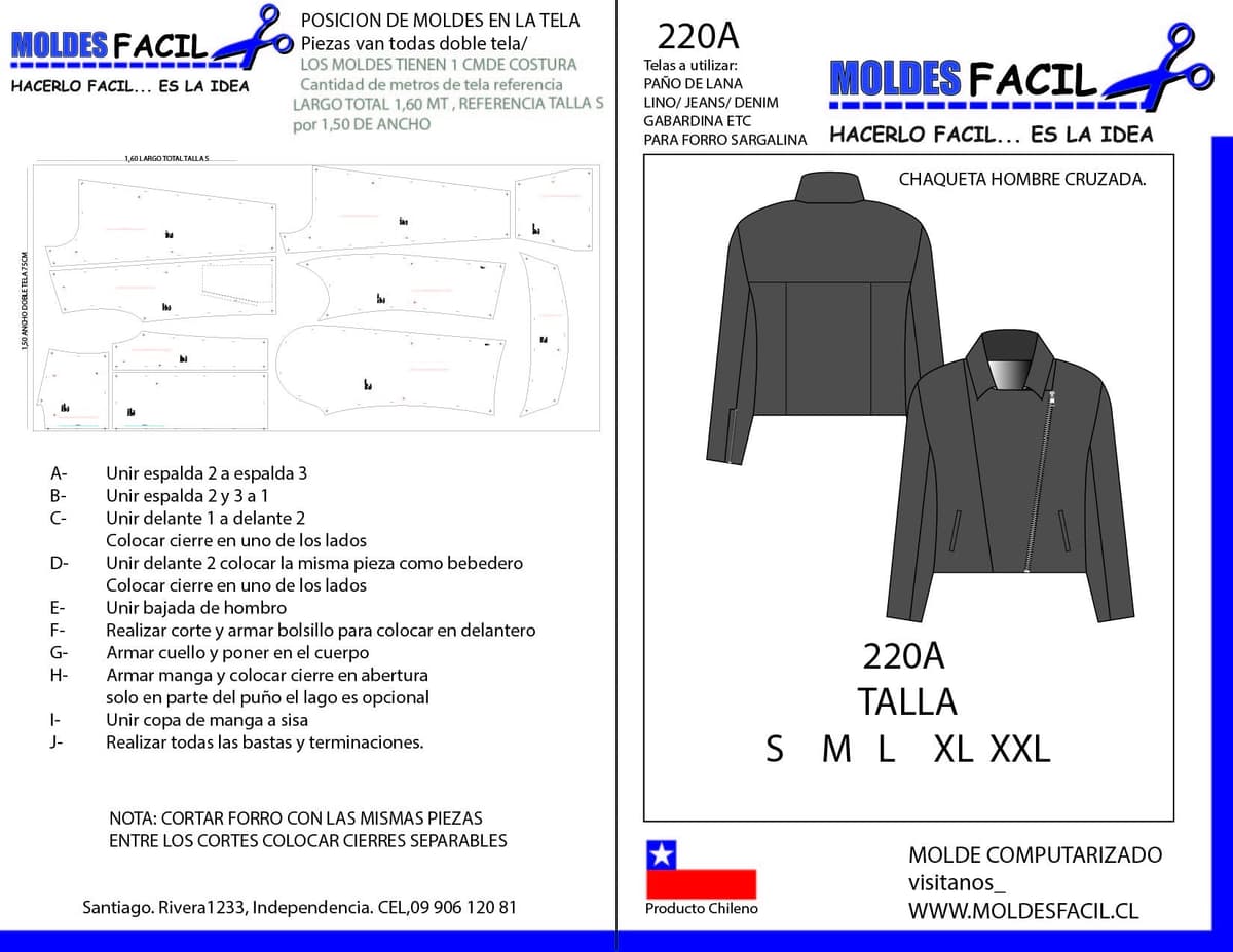 Patrón de costura CHAQUETA HOMBRE CRUZADA — Moldes Fácil
