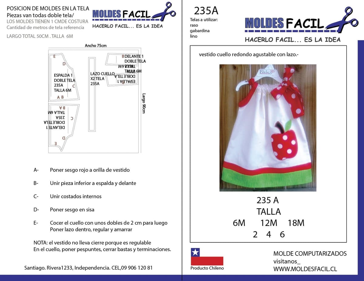 Patrón de costura Vestido redondo ajustable con lazo — Moldes Fácil