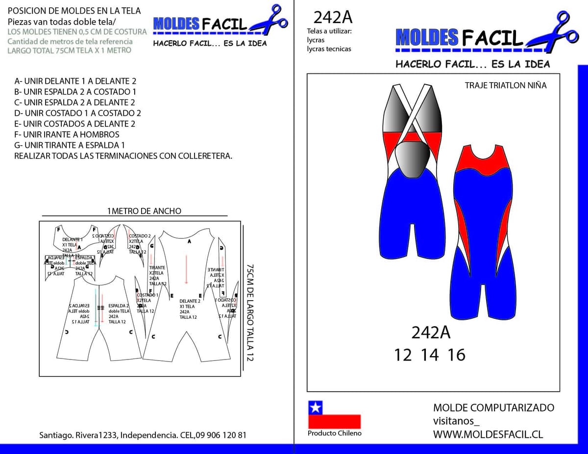 Patrón de costura Traje triatlon niña — Moldes Fácil