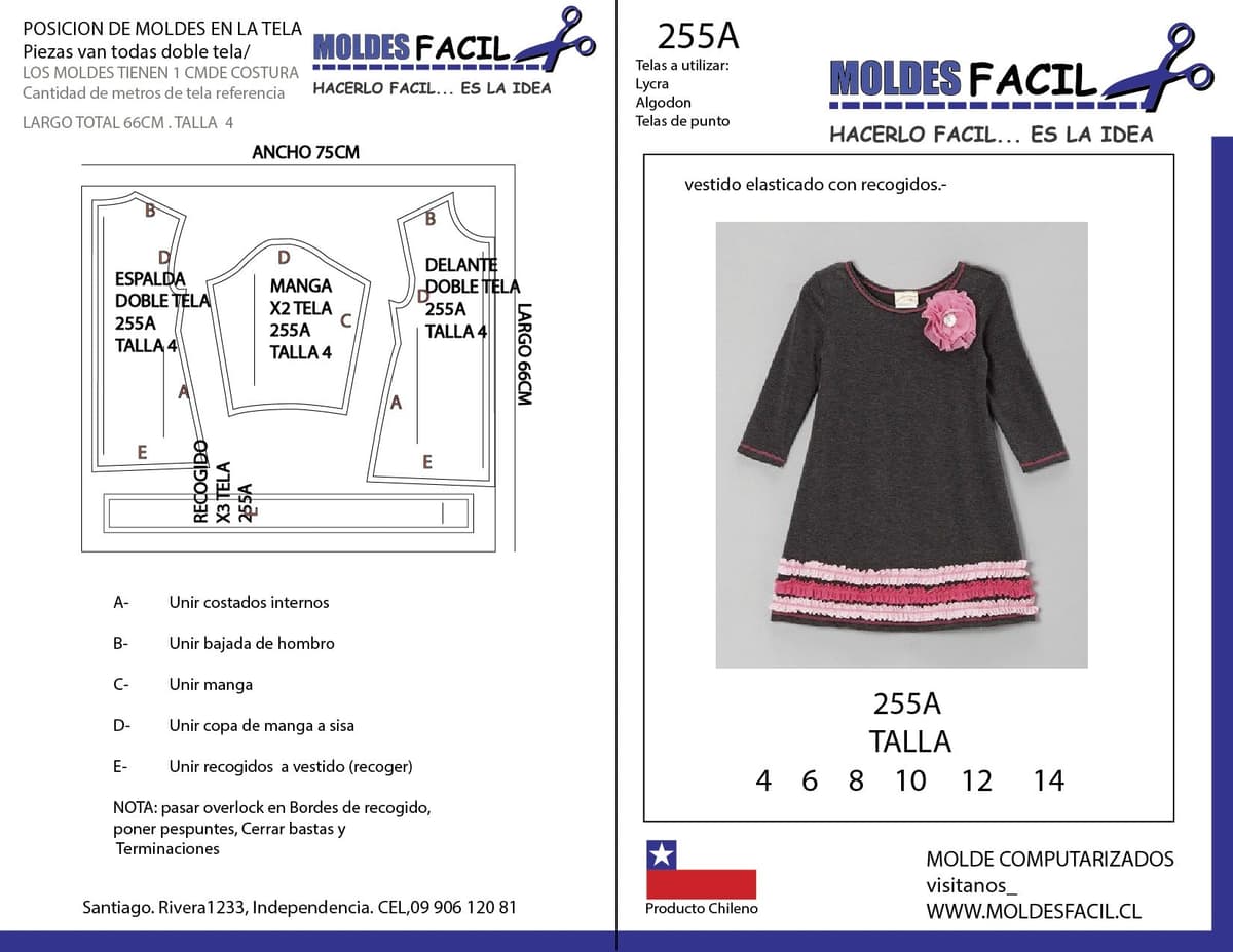 Patrón de costura Vestido elasticado con recogido — Moldes Fácil