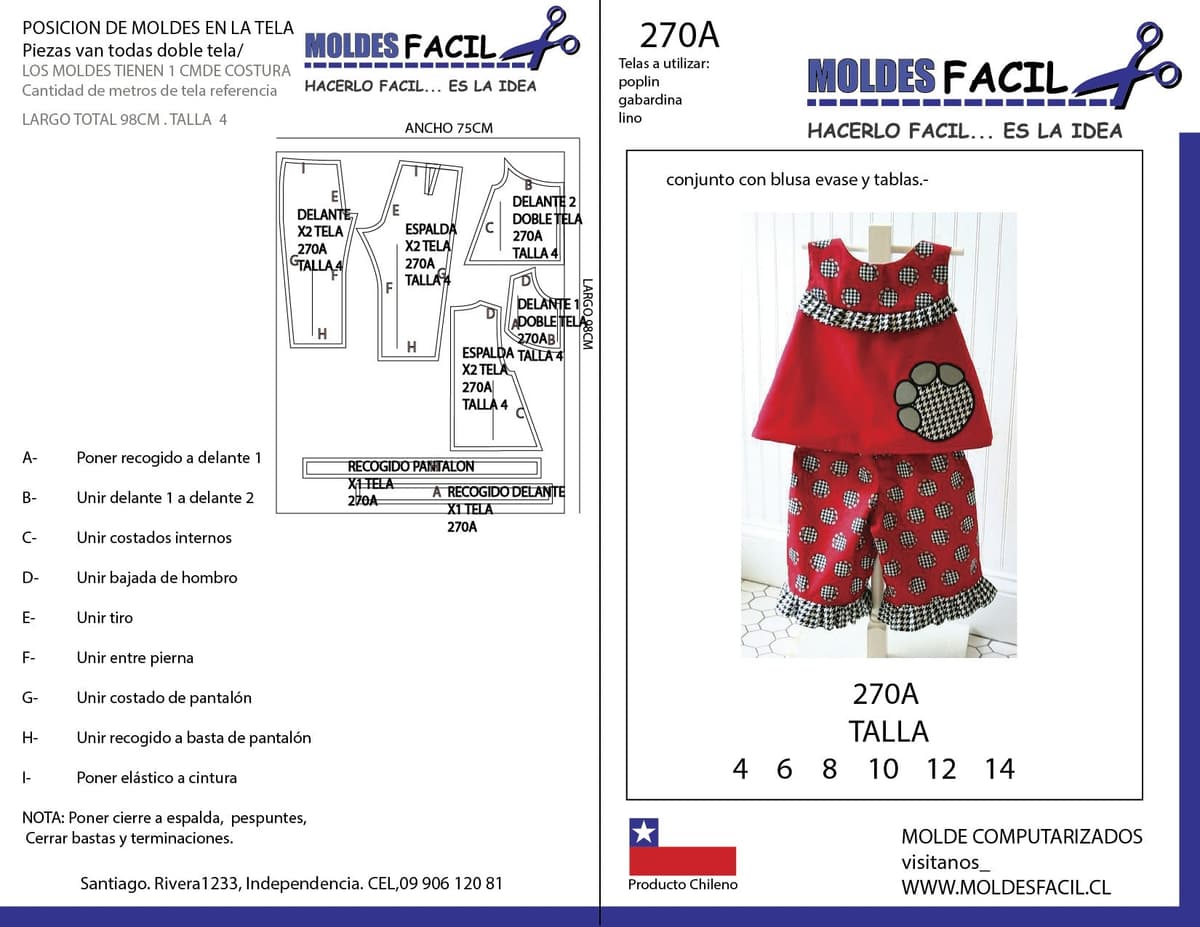 Patrón de costura Conjunto con blusa evase y tablas — Moldes Fácil