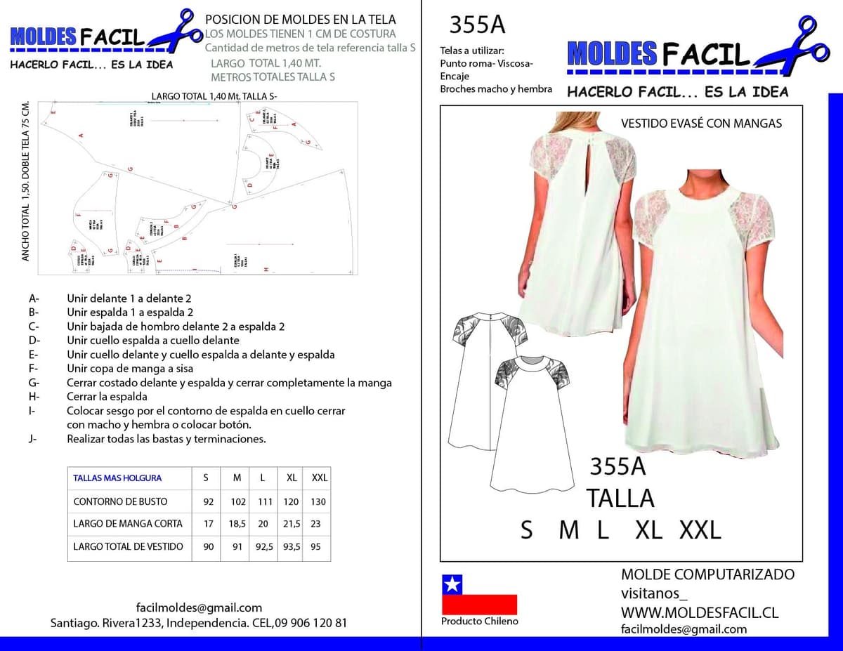 Patrón de costura Vestido de Base con Mangas — Moldes Fácil