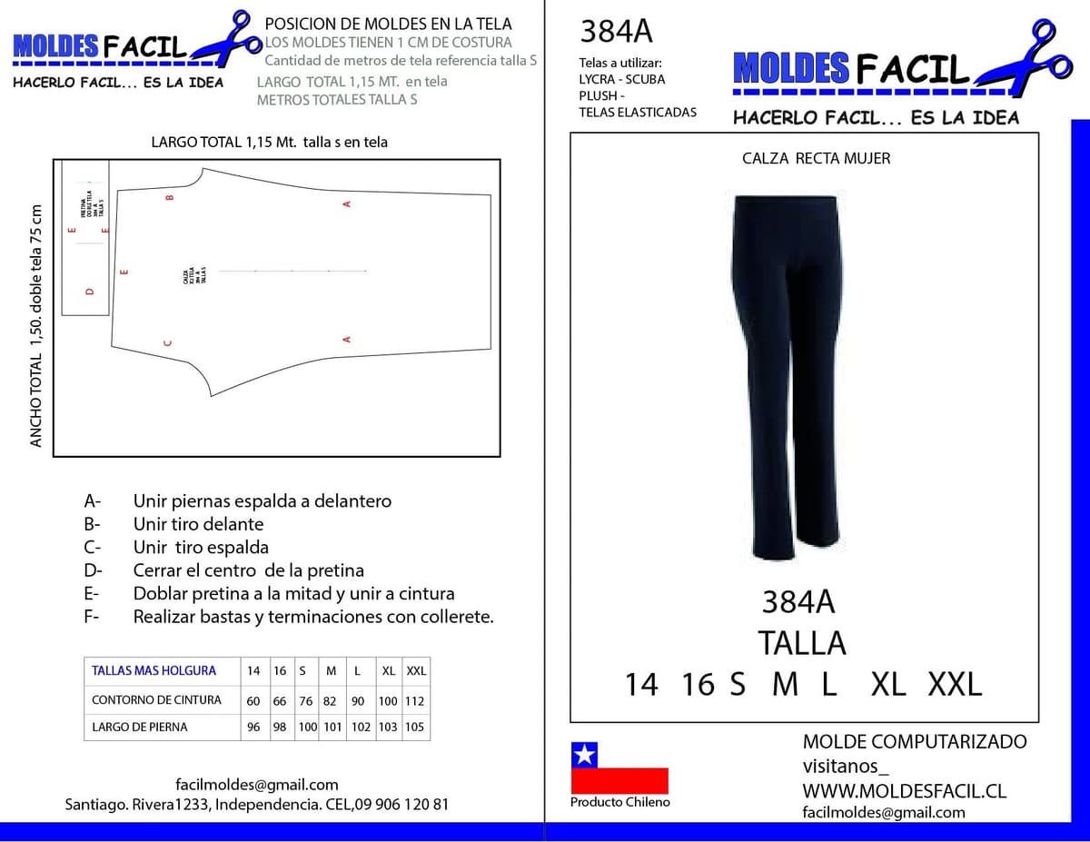 Patrón de costura Calza recta mujer — Moldes Fácil