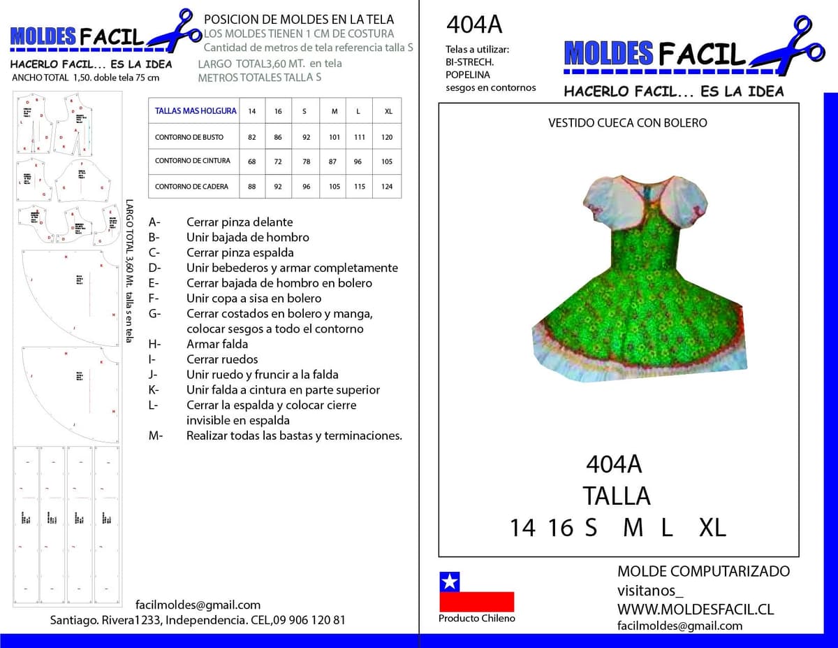 Patrón de costura Vestido de Cueca con Bolero — Moldes Fácil