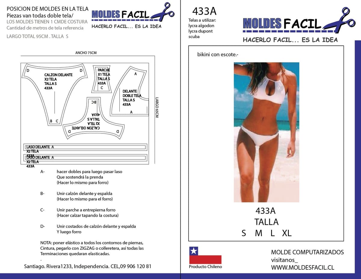 Patrón de costura Bikini con escote — Moldes Fácil
