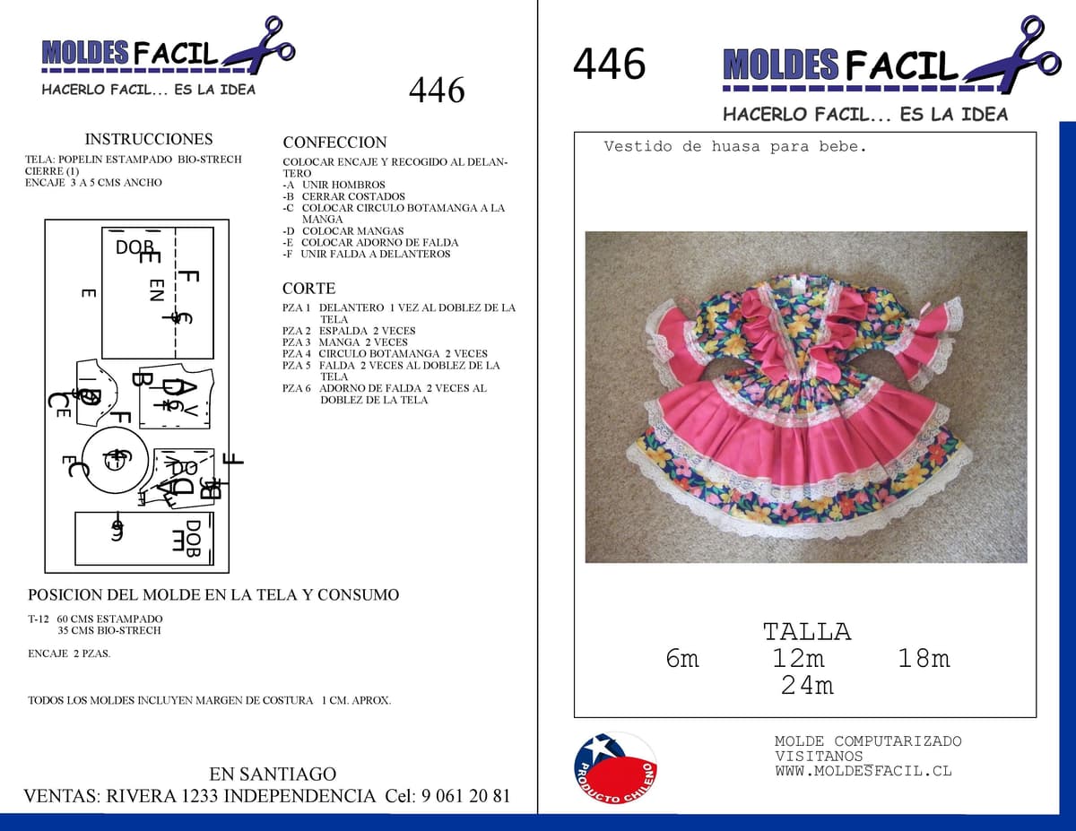 Patrón de costura Vestido de Huasa para Bebé — Moldes Fácil