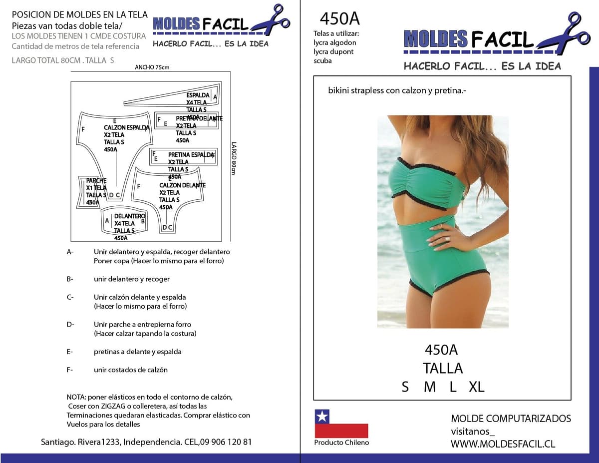 Patrón de costura Bikini strapless con calzón y pretina — Moldes Fácil