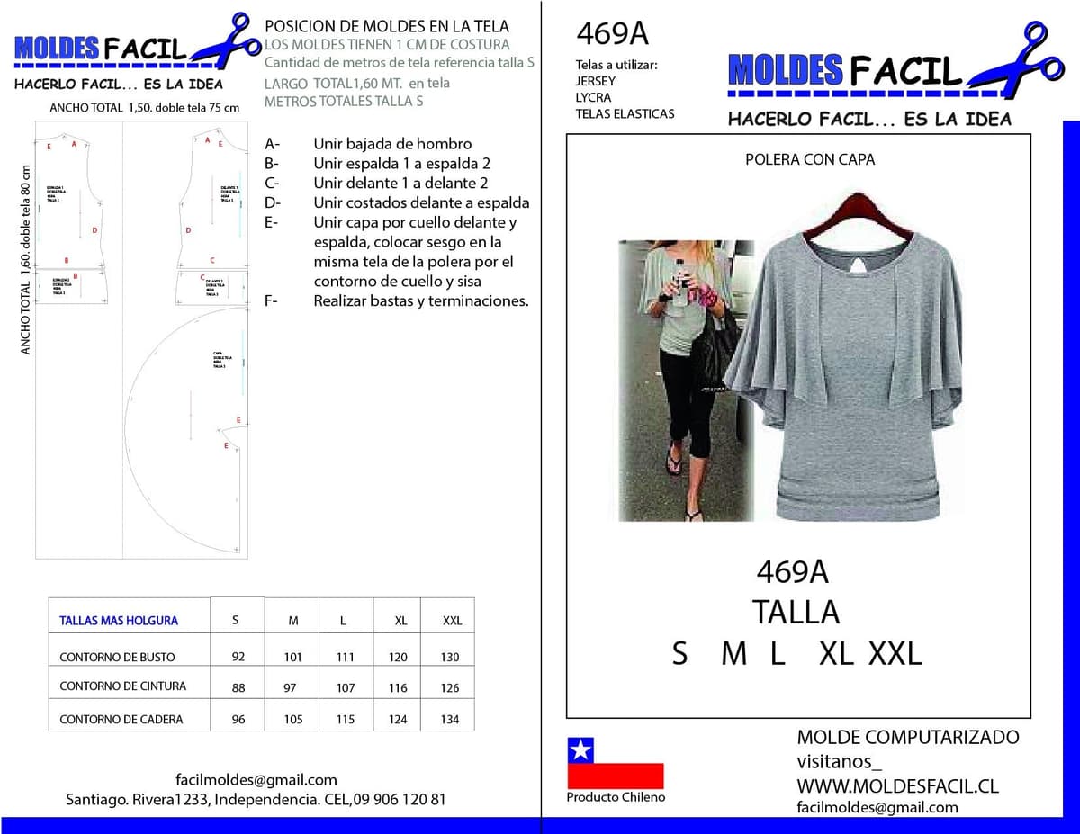 Patrón de costura POLERA CON CAPA — Moldes Fácil