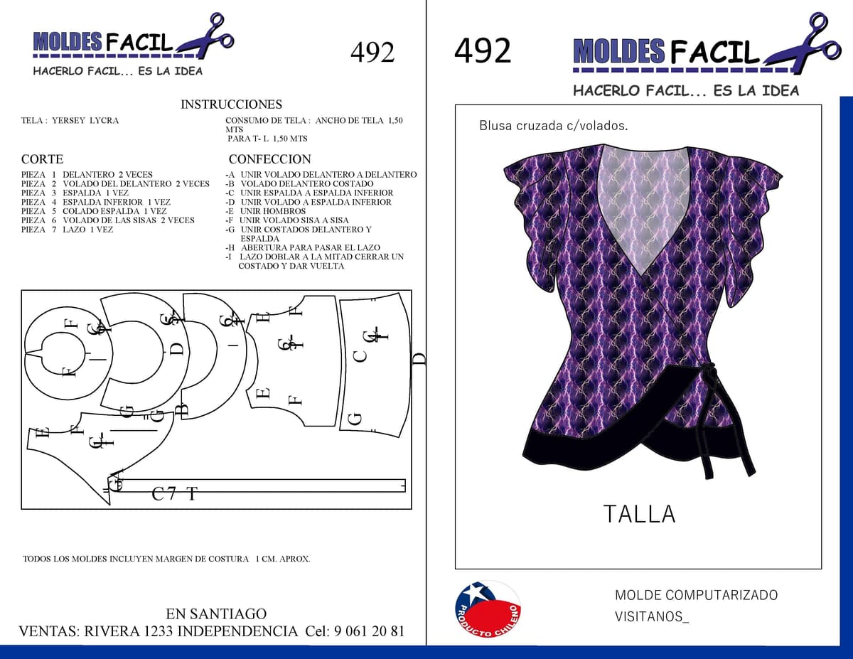 Patrón de costura BLUSA CRUZADA CON VOLADOS — Moldes Fácil