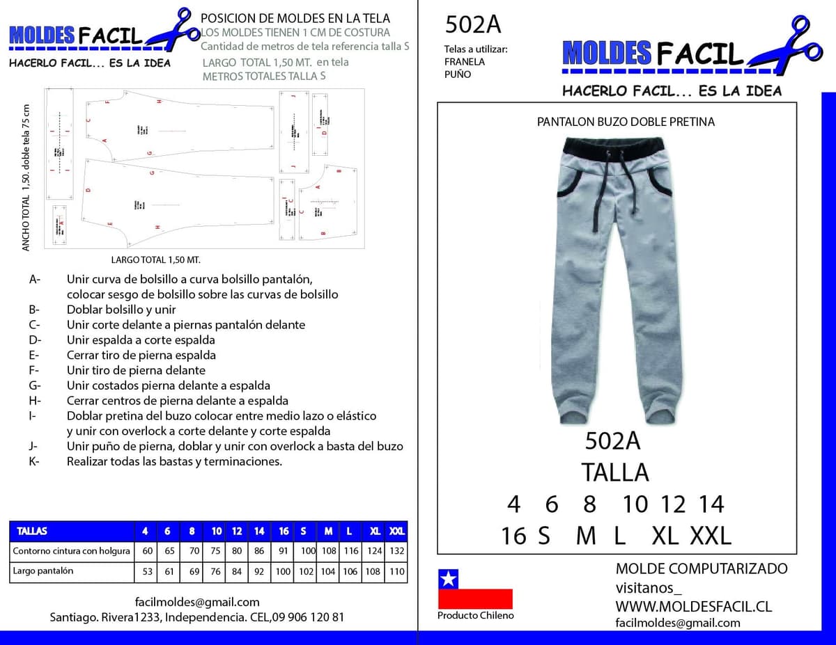 Patrón de costura Pantalon buzo doble pretina — Moldes Fácil