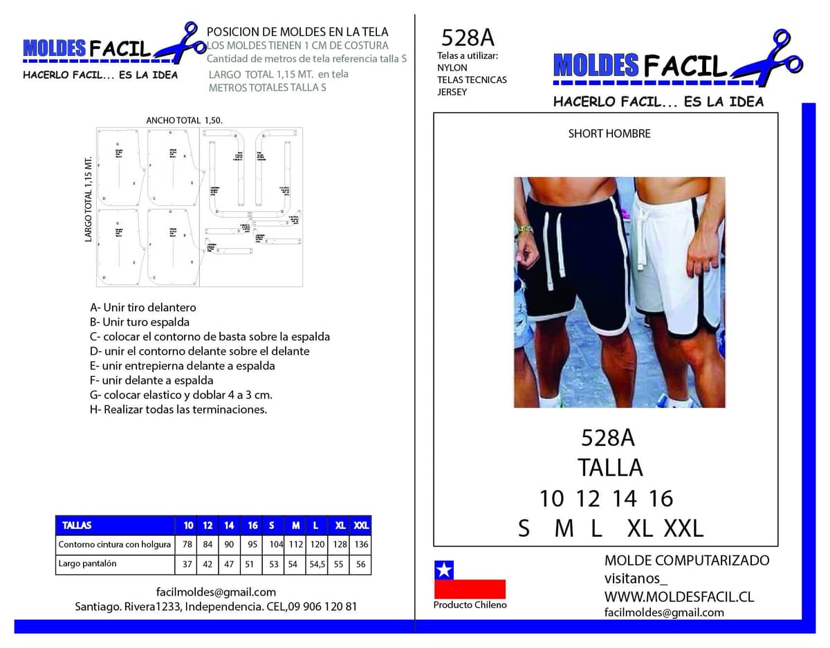 Patrón de costura Short hombre — Moldes Fácil