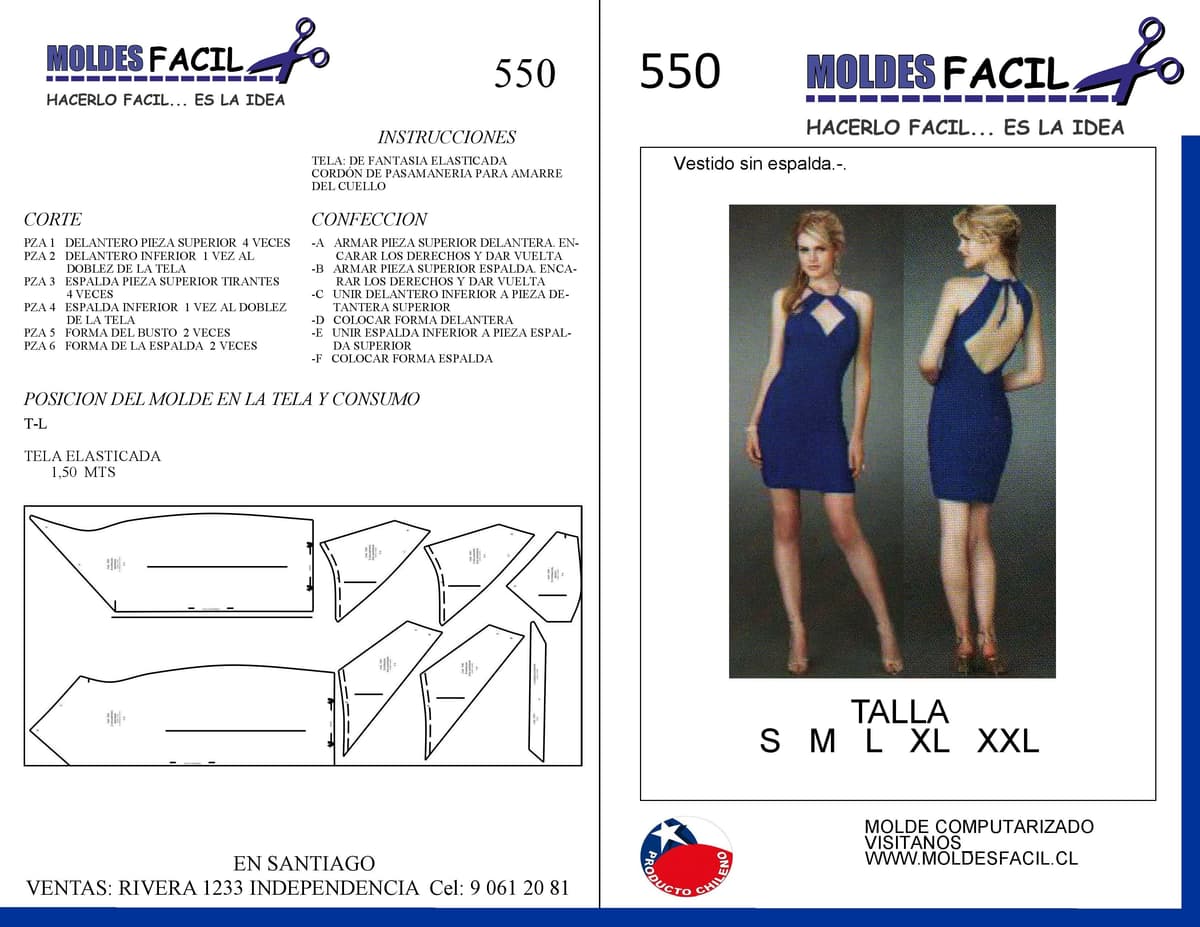 Patrón de costura Vestido Azul De Fiesta — Moldes Fácil