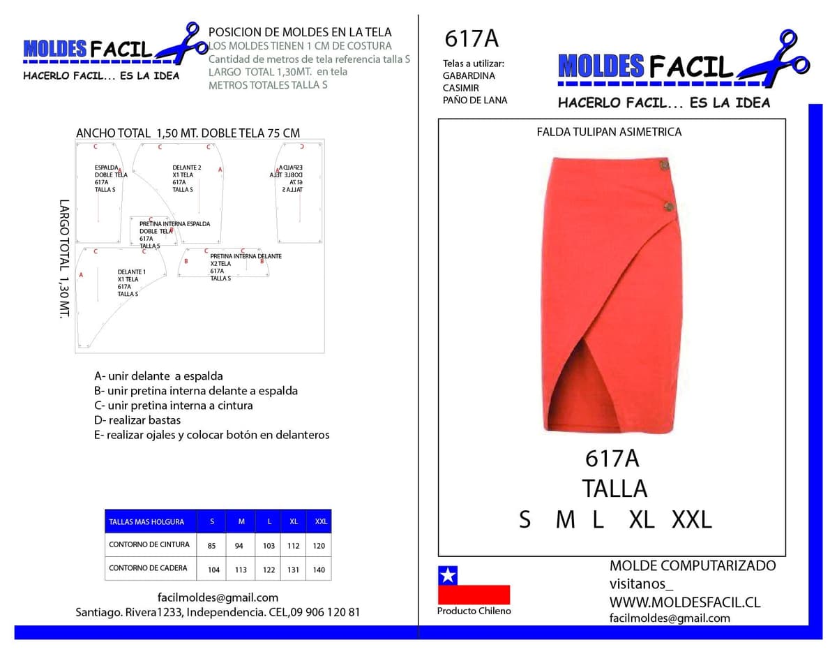Patrón de costura Falda tulipan asimetrica — Moldes Fácil