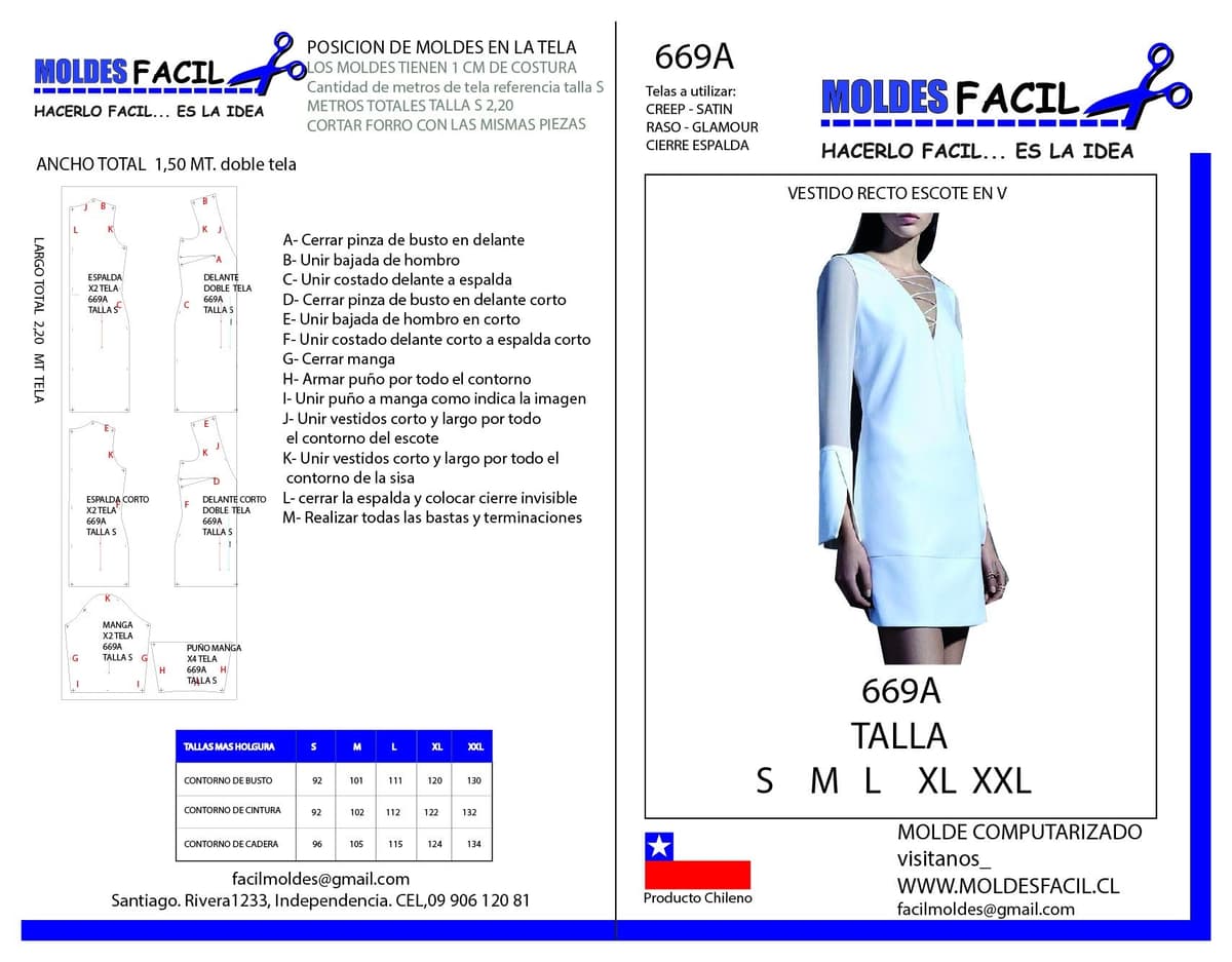 Patrón de costura Vestido Recto Escote en V — Moldes Fácil