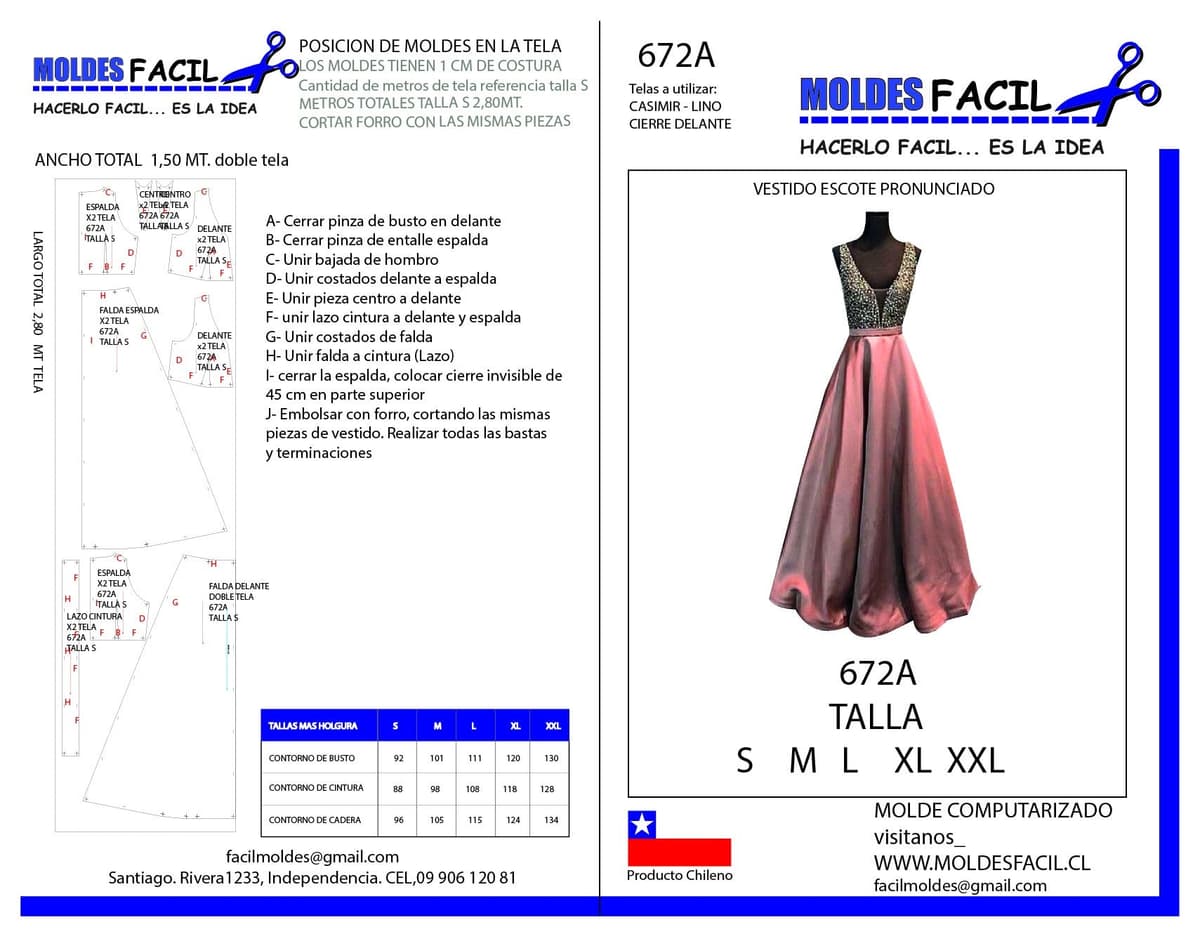 Patrón de costura Vestido escote pronunciado — Moldes Fácil