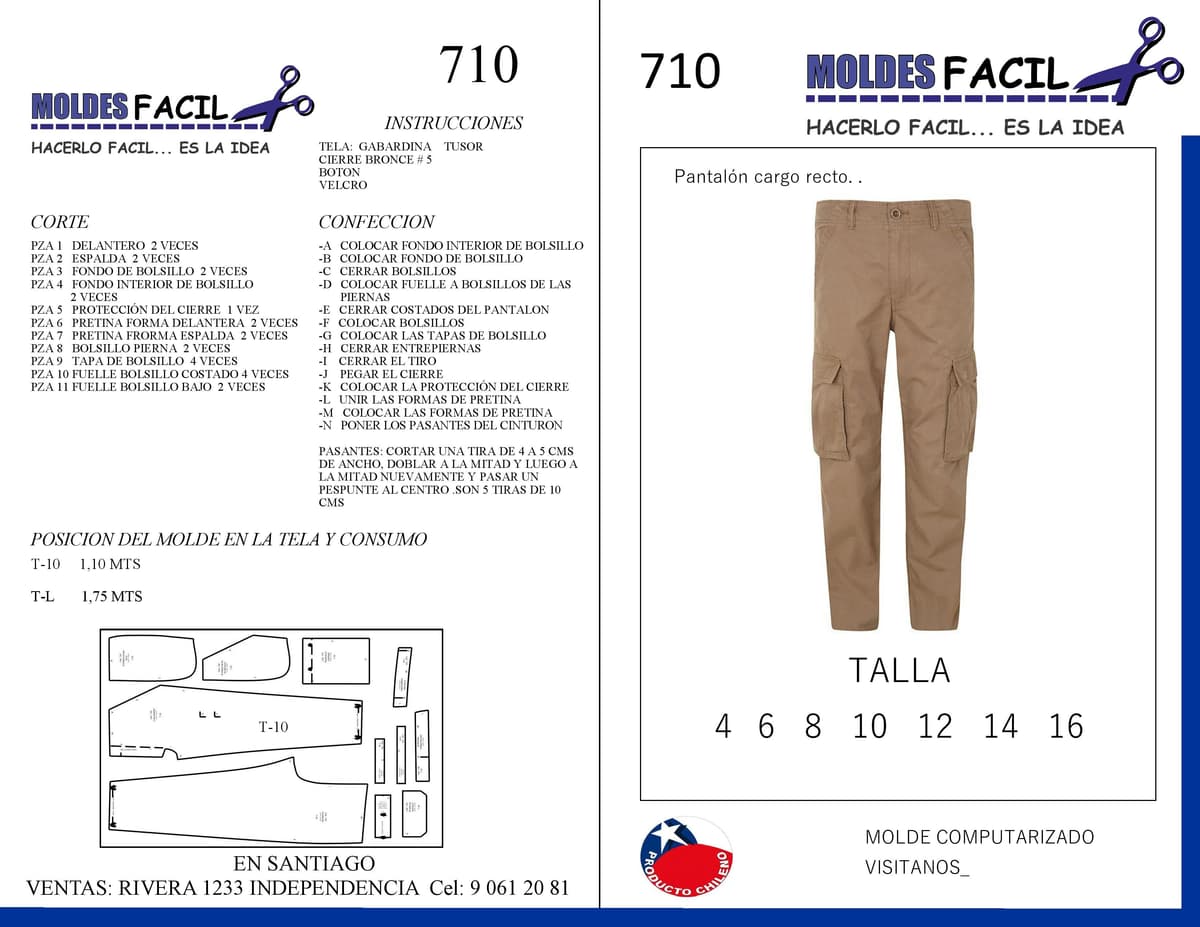 Patrón de costura Pantalón cargo recto — Moldes Fácil
