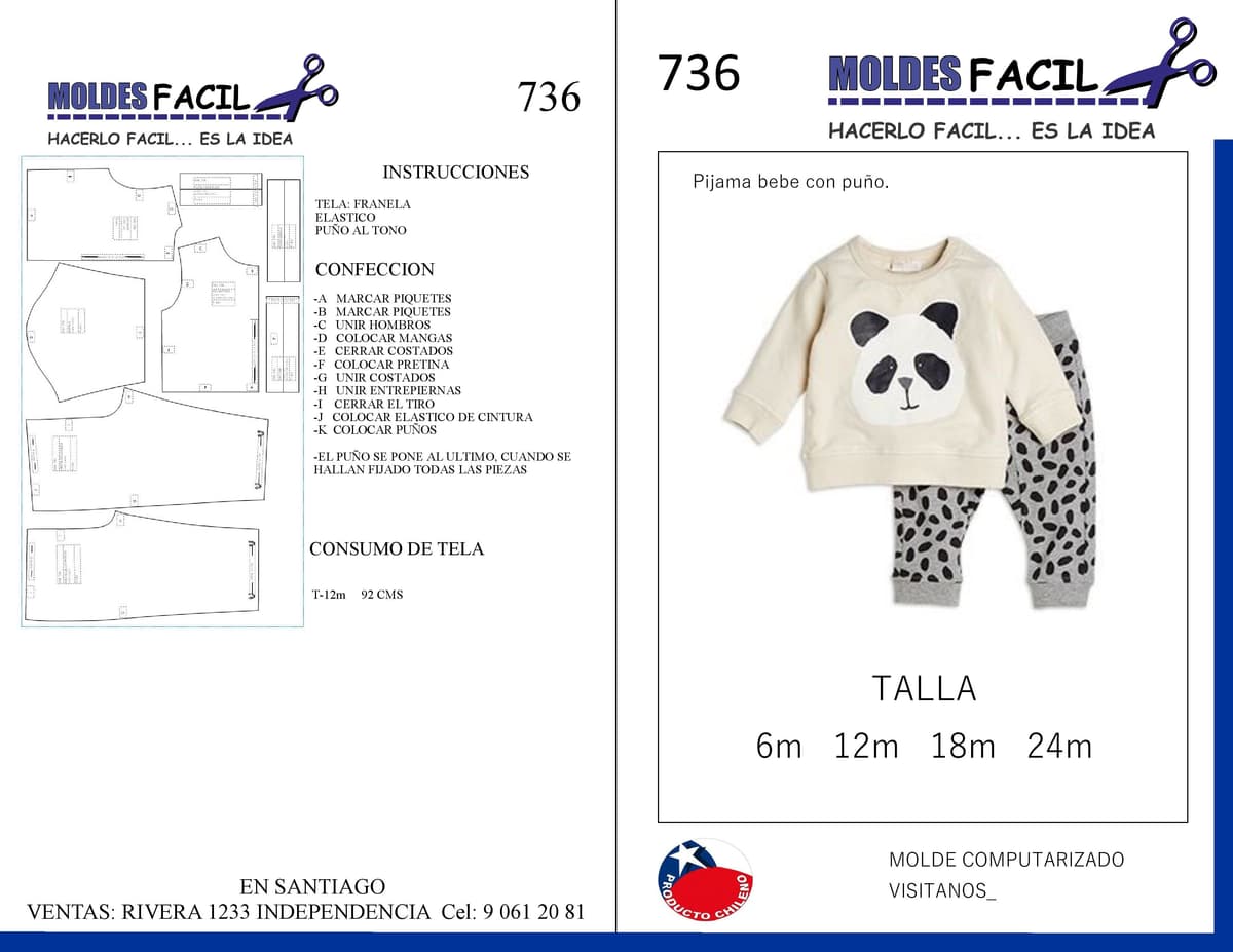 Patrón de costura Pijama bebé con puño — Moldes Fácil