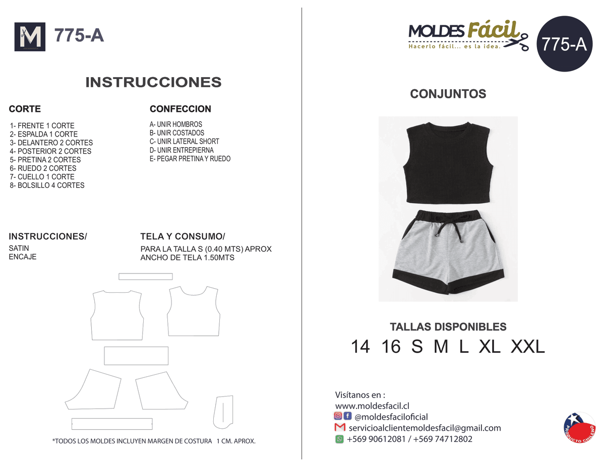 Patrón de costura Conjuntos (ropa interior de noche) — Moldes Fácil