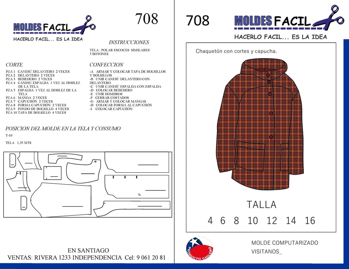 Patrón de costura Chaquetón con cortes y capucha — Moldes Fácil