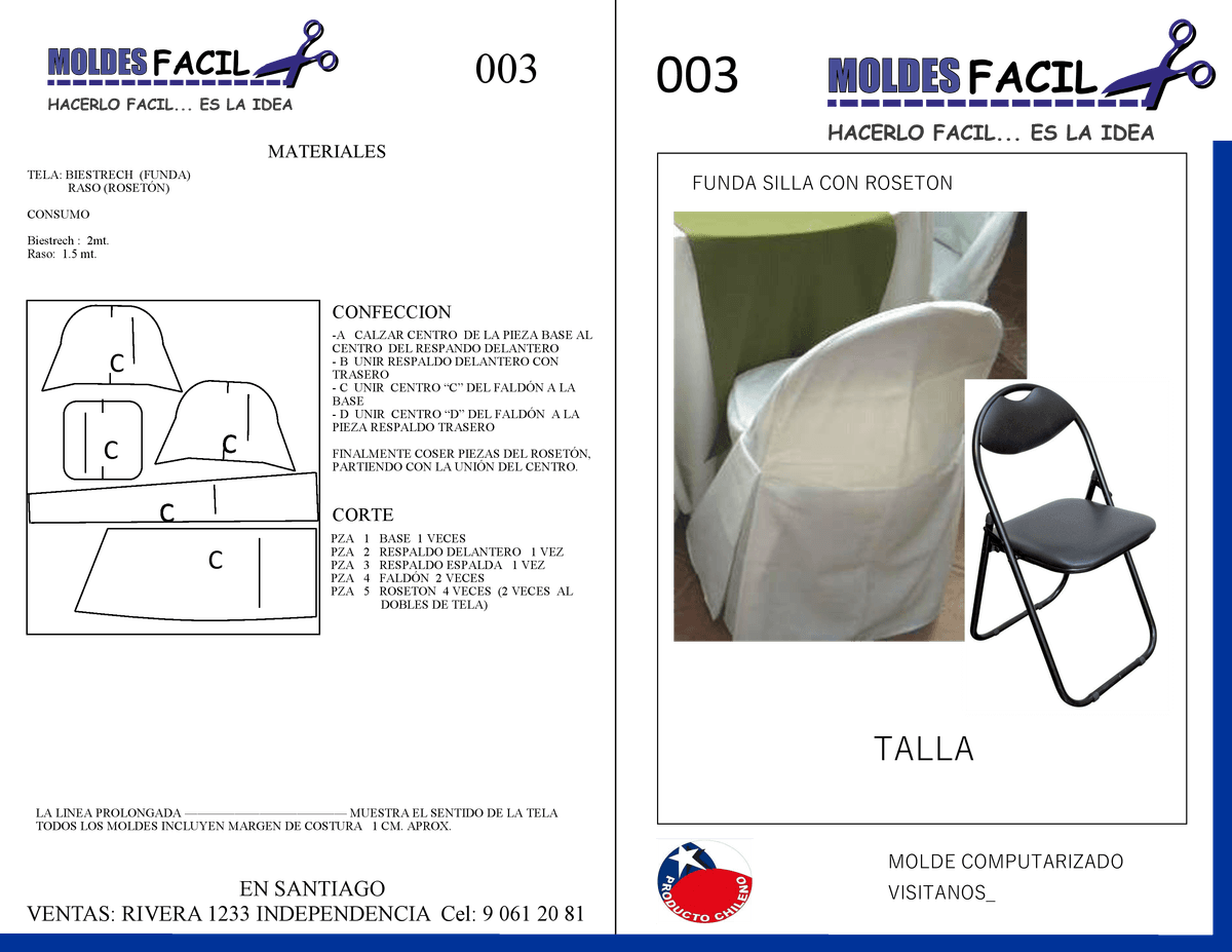 Patrón de costura FUNDA SILLA CON ROSETÓN — Moldes Fácil