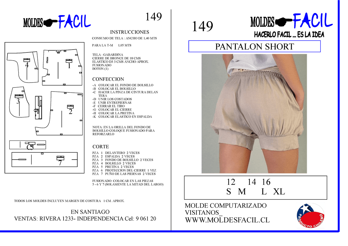 Patrón de costura Pantalón Short — Moldes Fácil