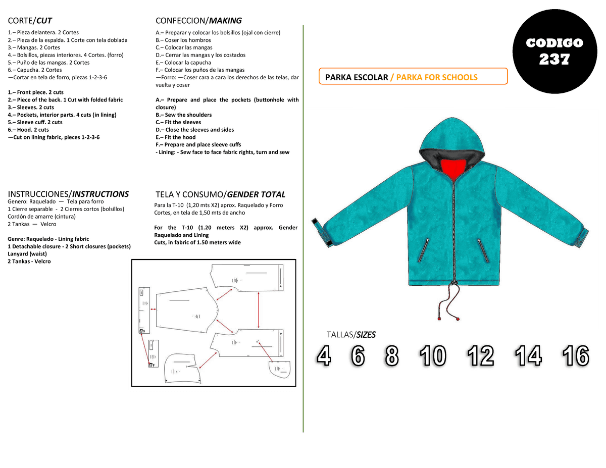 Patrón de costura Parka Escolar — Moldes Fácil
