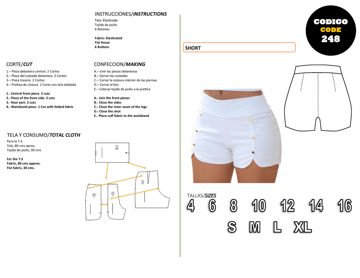 Patrón de costura Short — Moldes Fácil