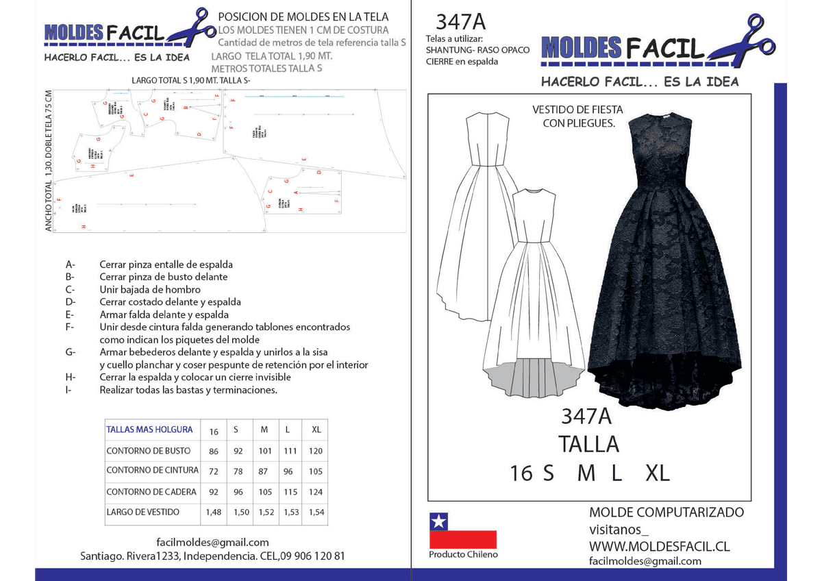 Patrón de costura Vestido de fiesta con pliegues — Moldes Fácil