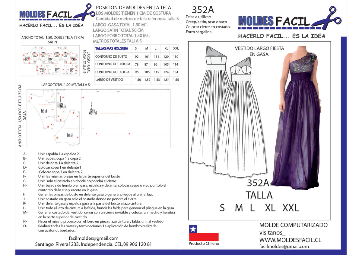 Patrón de costura Vestido de fiesta en gasa — Moldes Fácil