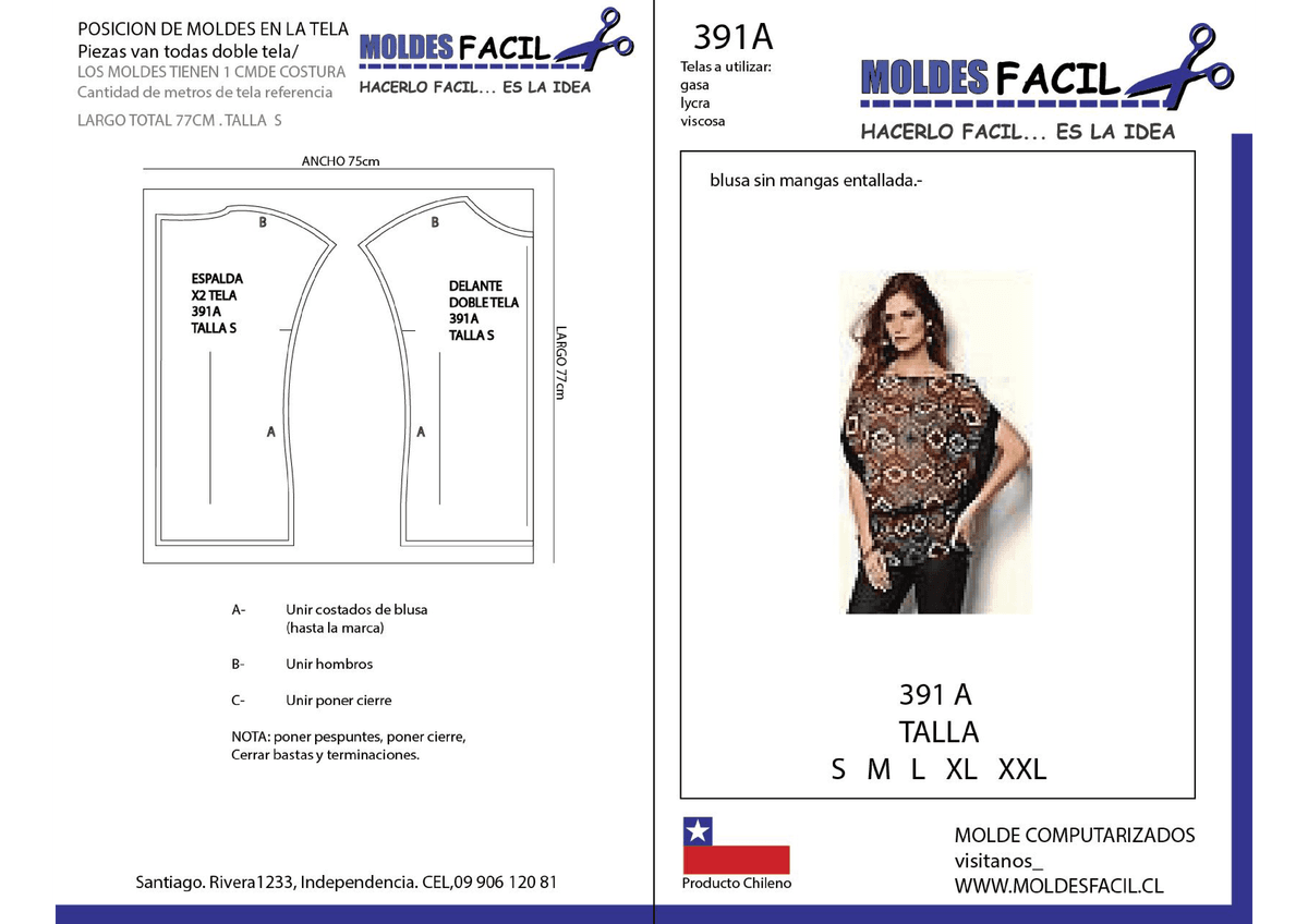 Patrón de costura blusa sin mangas entallada — Moldes Fácil