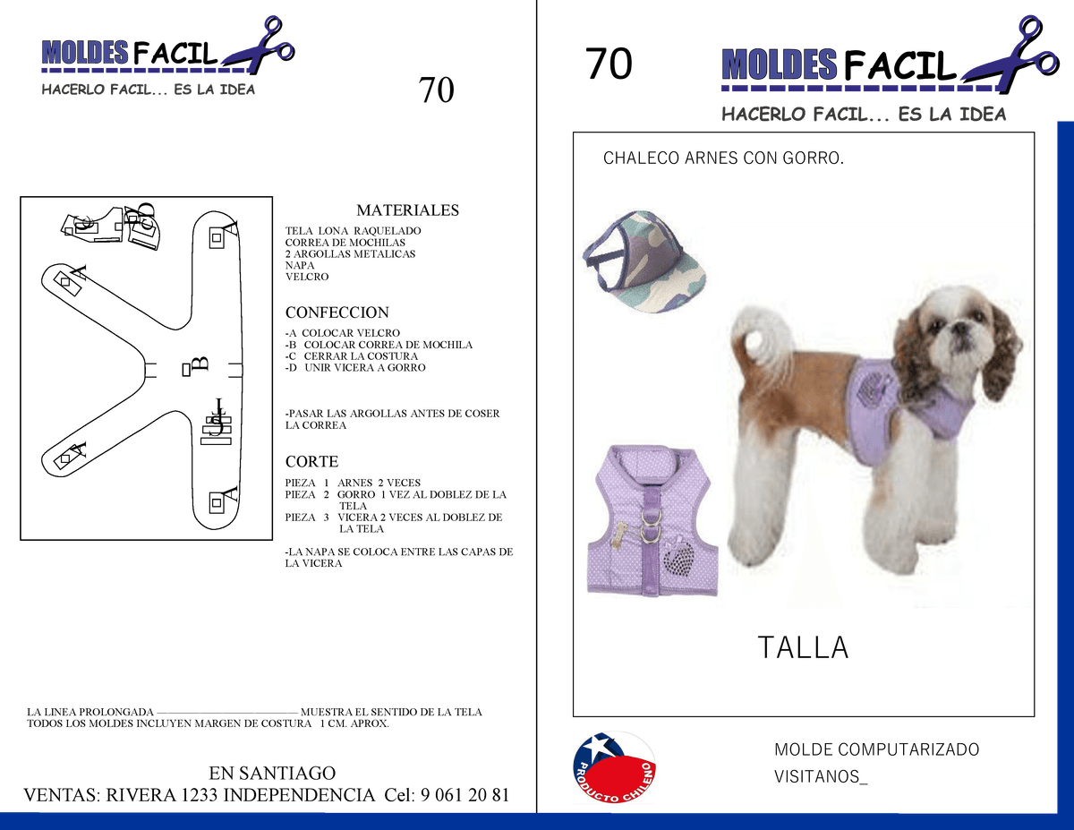 Patrón de costura CHALECO CON ARNES Y GORRO — Moldes Fácil