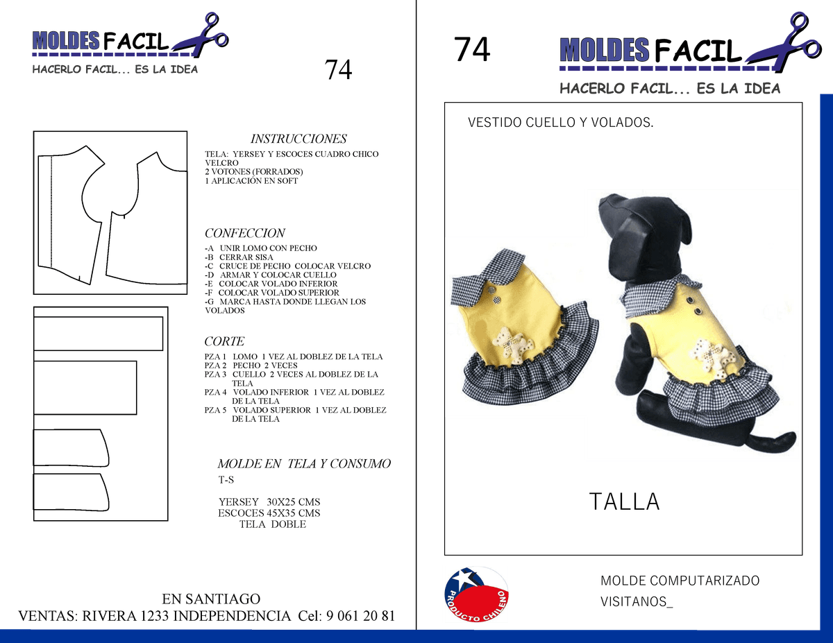 Patrón de costura VESTIDO CON CUELLO Y VOLADOS — Moldes Fácil