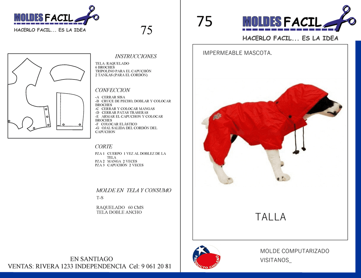 Patrón de costura IMPERMEABLE MASCOTA — Moldes Fácil