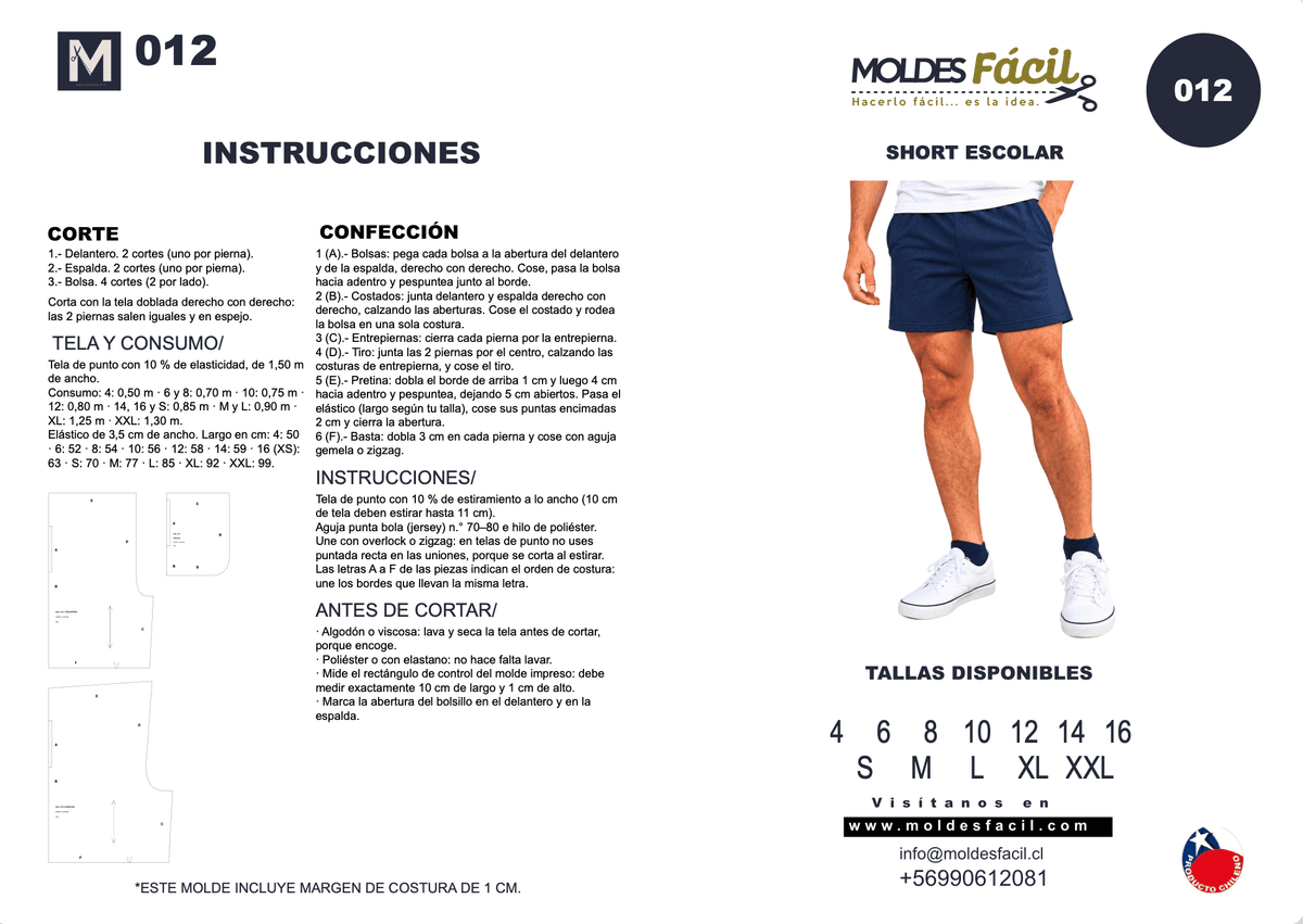 Patrón de costura Short Escolar — Moldes Fácil