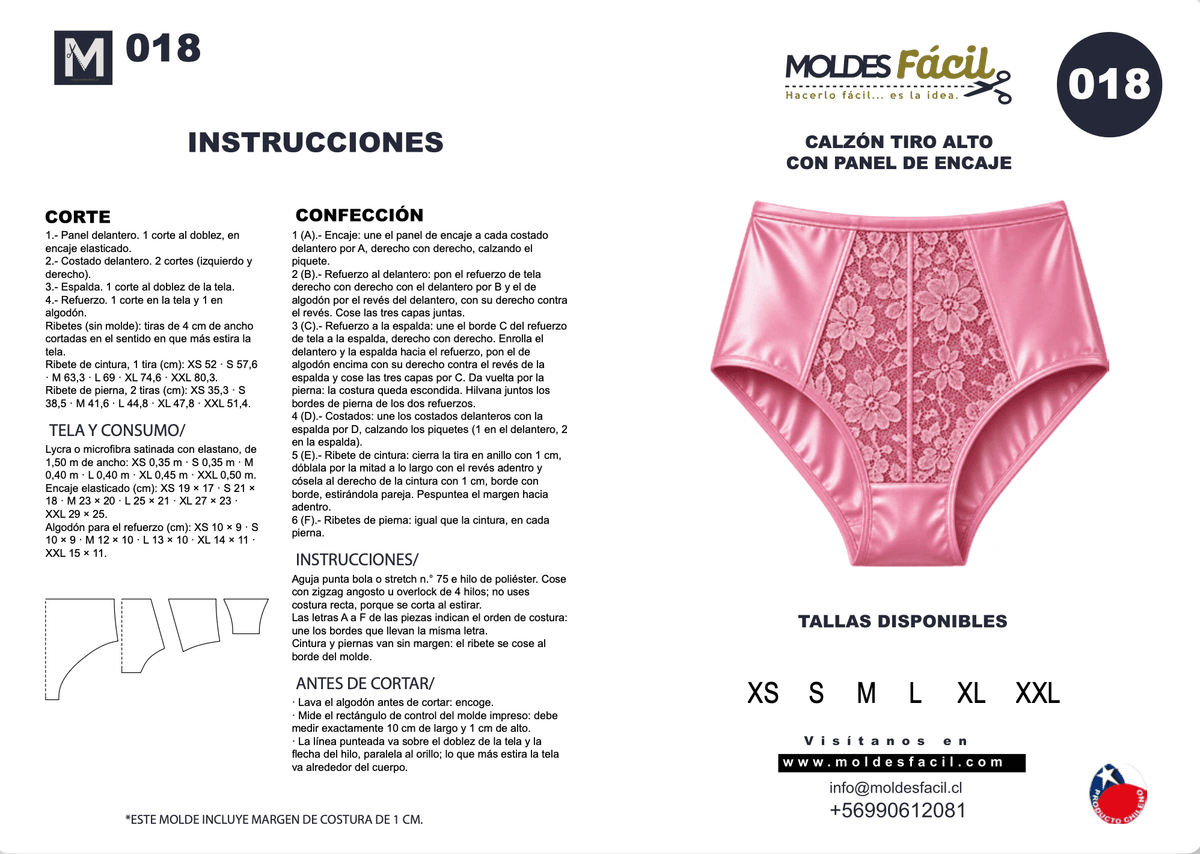 Patrón de costura Calzón tiro alto con panel de encaje — Moldes Fácil
