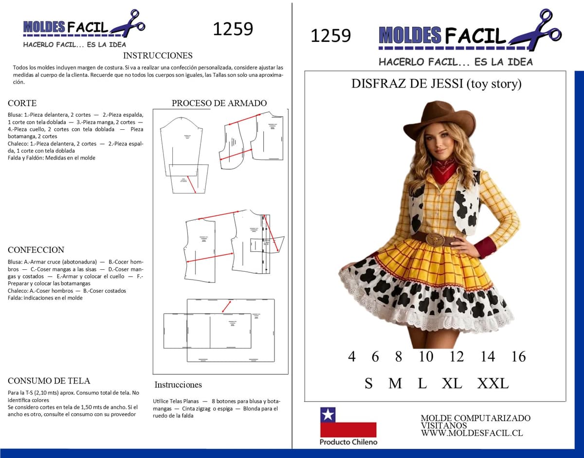 Patrón de costura Disfraz de Jessy Toy storie — Moldes Fácil