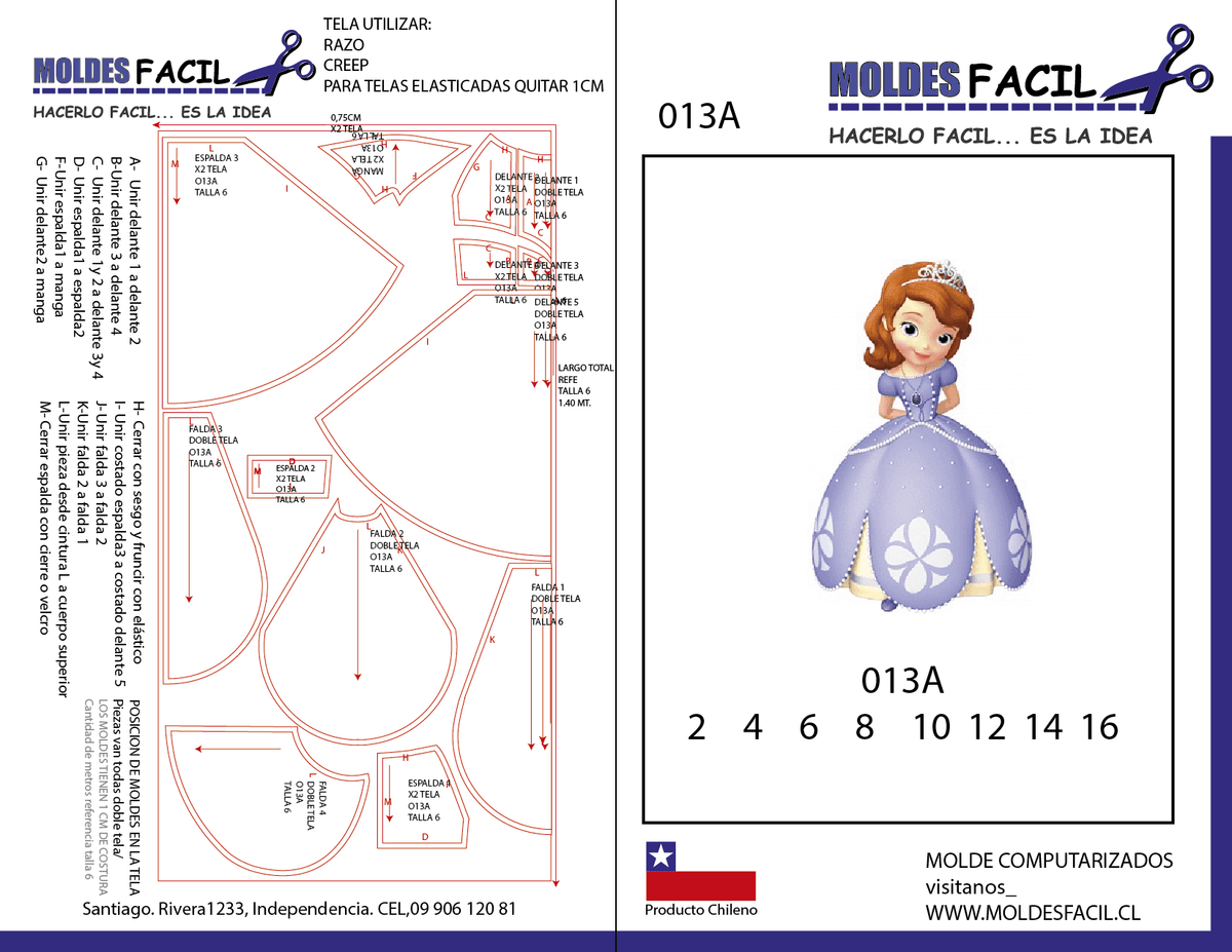 Patrón de costura Princesa Sofia — Moldes Fácil