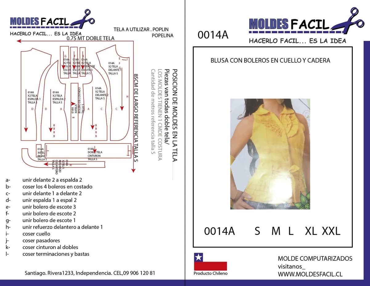 Patrón de costura BLUSA CON BOLEROS EN CUELLO Y CADERA — Moldes Fácil