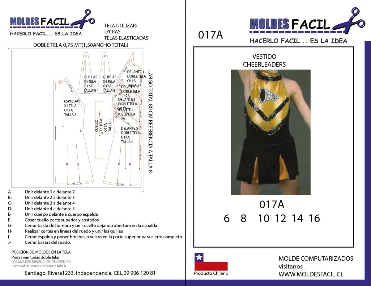 Patrón de costura Vestido Cheerleaders — Moldes Fácil