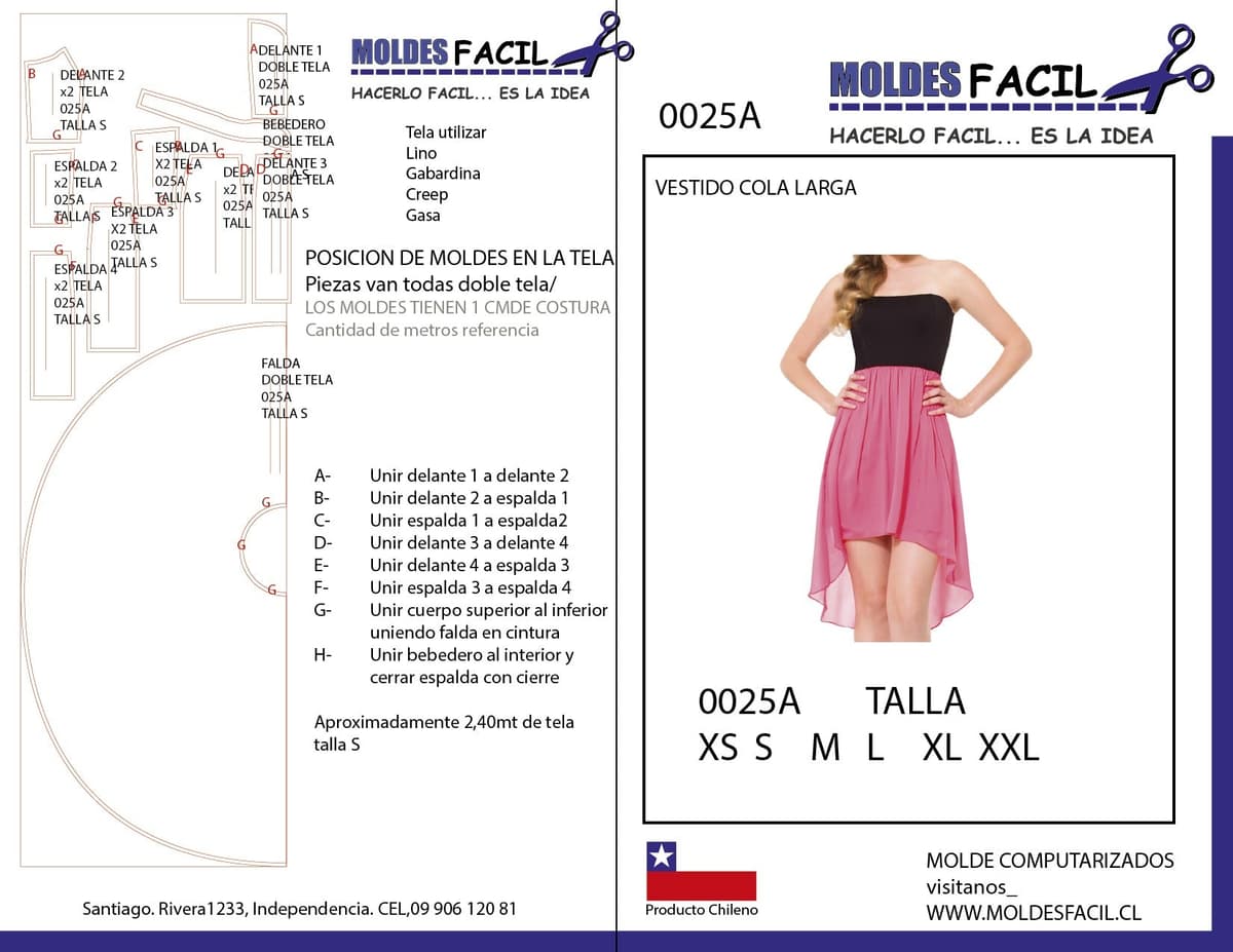 Patrón de costura Vestido Cola Larga — Moldes Fácil